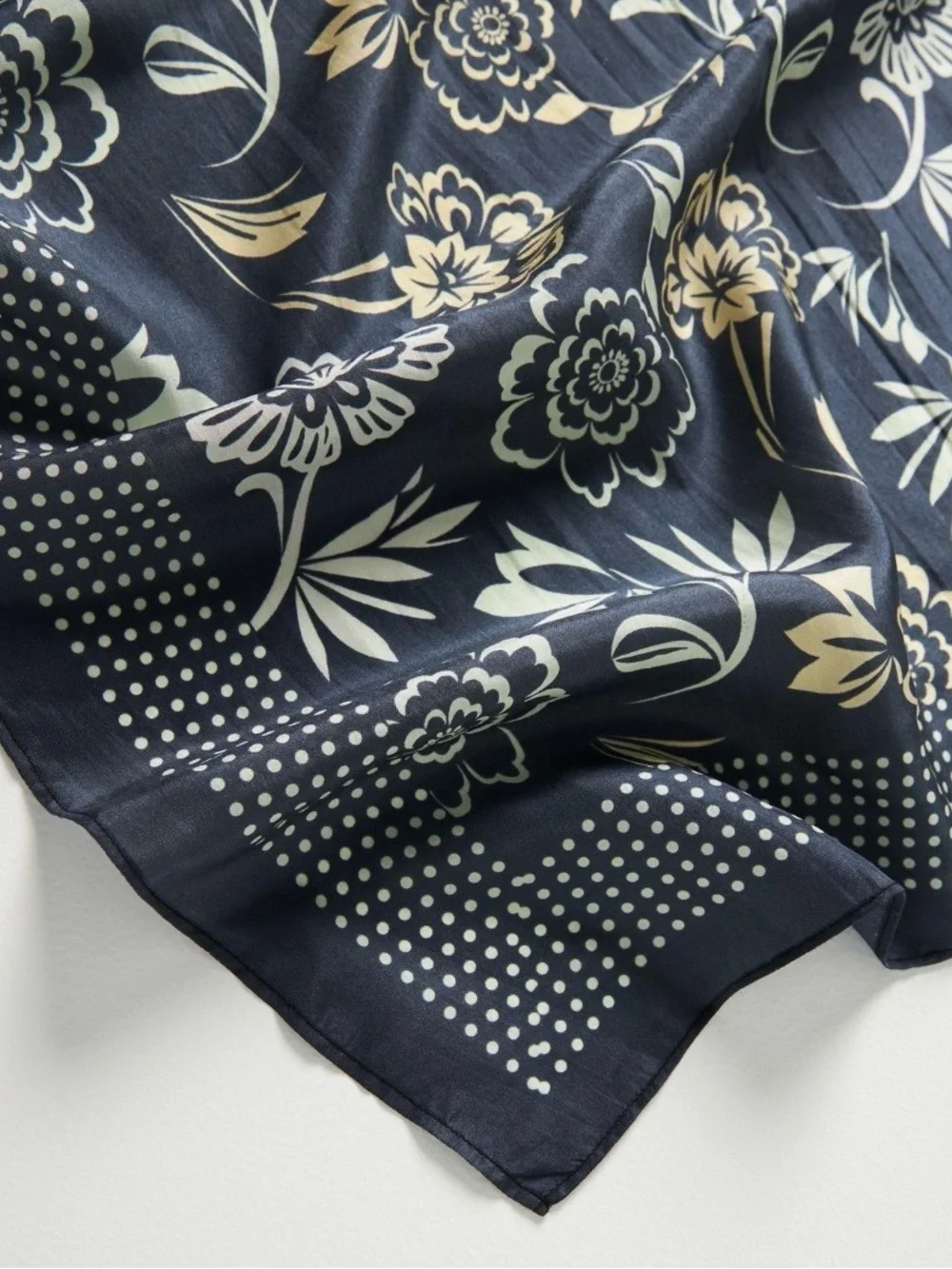Anthropologie Floral Silk Bandana Scarf, Navy / Gray Slate